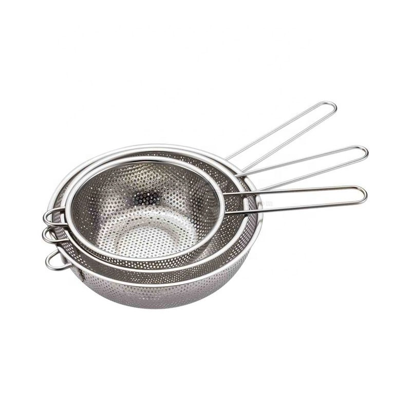 Kitchenware Stainless Steel Fruit Vegetable Rice Washing Drain Filter Strainer Wire Mesh Storage Basket with Long Handle