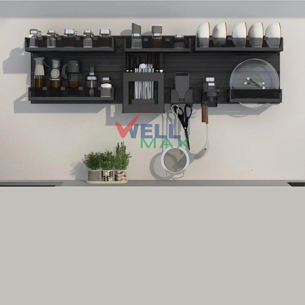 Dark Brown Black Aluminum Multi-Functional Kitchen Wall-Mounted Storage Rack