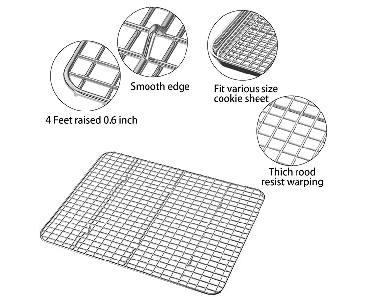 Hot Sale Non-Stick Stainless Steel Food Rack Baking Cooling Rack for Pizza Bread Barbecue