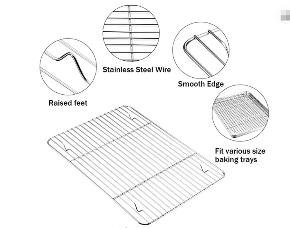 Cooling Rack Set of 4, Roasting Baking Racks Stainless Steel for Baking Sheet Toaster Oven Pan, Healthy & Rust Free, Mirror Finish & Dishwasher Safe