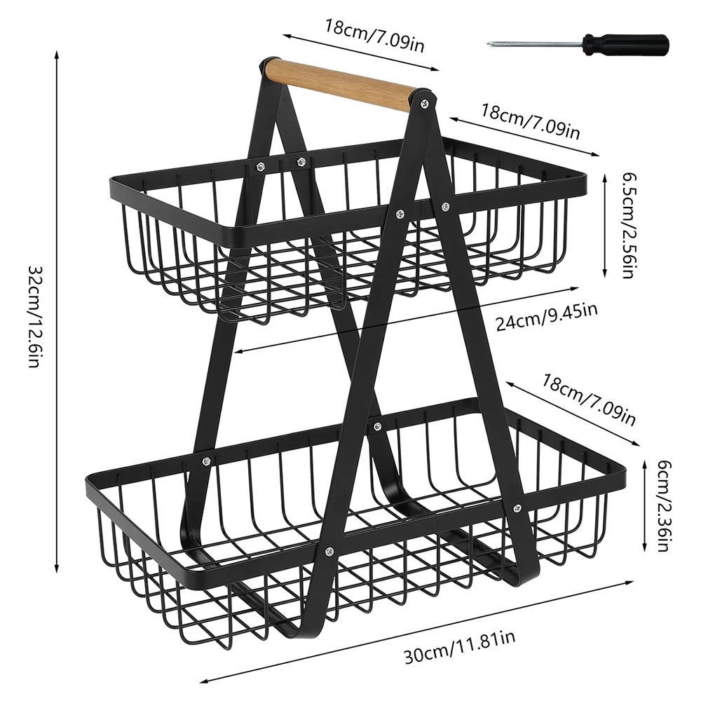 2 Tier Fruit Bowl, Fruit Basket for Kitchen Detachable Portable Handle Hollow Design Quickly Drain, Fruit Holder Multi-Function