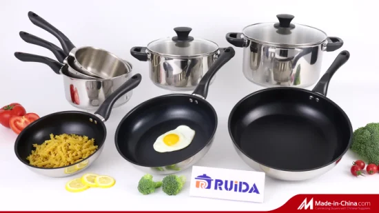 Panelas de aço inoxidável de 10 peças, frigideiras, utensílios de cozinha, fogões a querosene, conjunto de panelas, conjunto de panelas, conjuntos de panelas, utensílios de cozinha