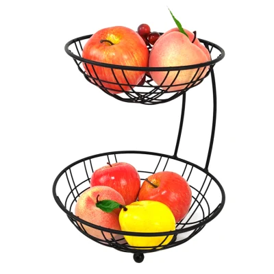 Cesta de Frutas Multifuncional Criativa Suporte Ferro Metálico Cesta de Frutas 2 Camadas Cesta de Frutas para Balcão de Cozinha