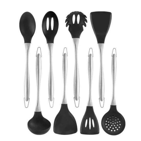 Utensílios de cozinha de silicone com cabo oco banhado a PVD 304 Antiaderente Espátula Colher Utensílios de cozinha Utensílios de cozinha seguros de qualidade alimentar