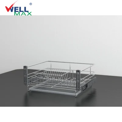 Armário Wellmax com arame cromado Organizador de utensílios de cozinha Armazenamento Prateleira para pratos Gaveta Cesta