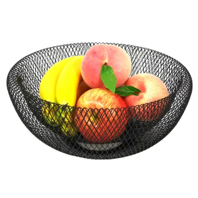 Cesta de frutas de malha de bancada, suporte de vegetais, decoração de casa, aço, metal, cesta de armazenamento, cestas de frutas redondas para cozinha