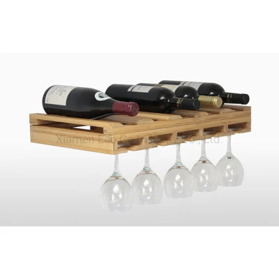 Rack de parede de bambu para garrafas de vinho Prateleira de parede para garrafas de vinho Prateleira de vidro