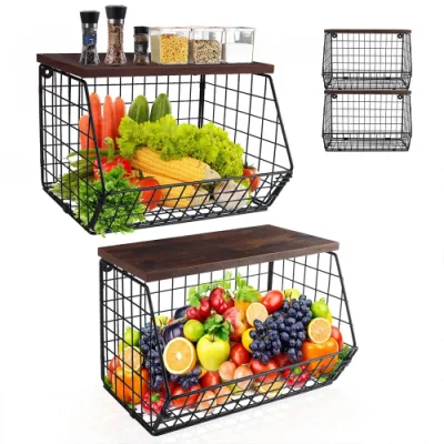 Cesta de armazenamento de metal estilo nórdico antigo preto frutas utensílios de mesa aninhamento cesta retangular e cestas de arame de armazenamento de utensílios de cozinha